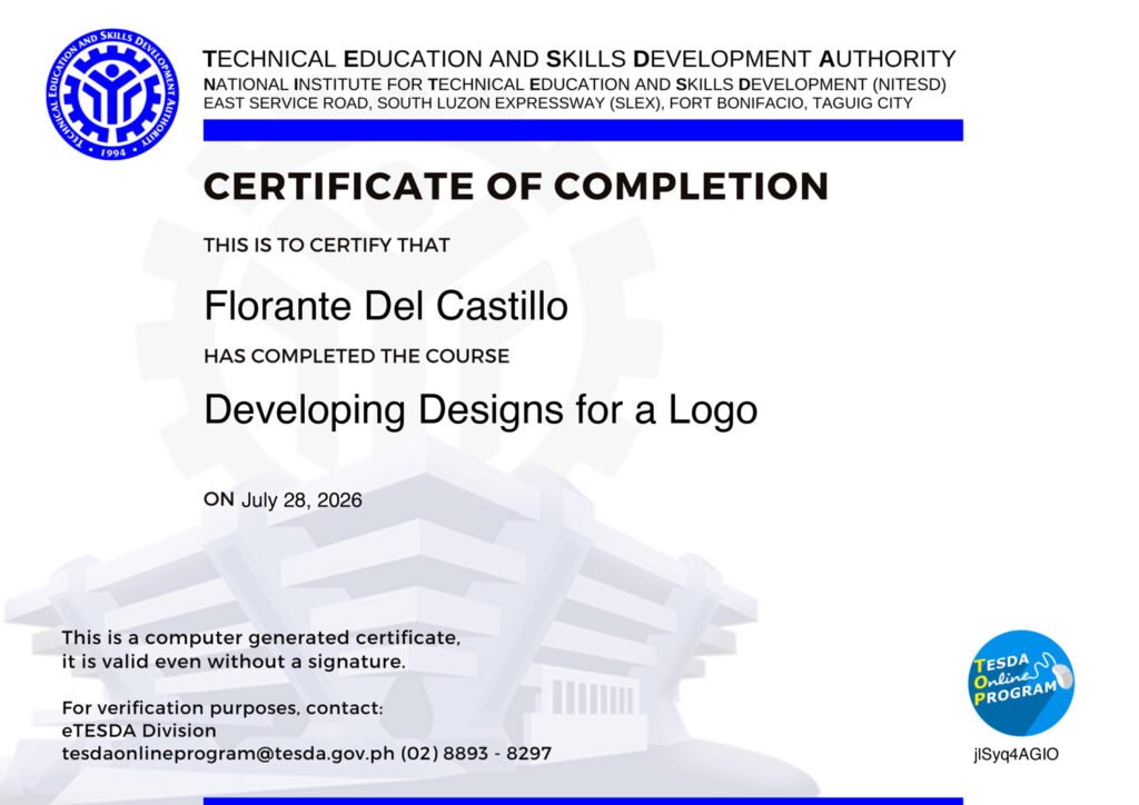Certificate for Logo Designs.