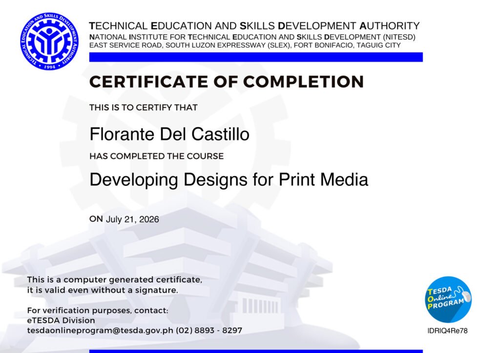 Certificate for Print Media.